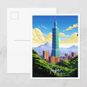 Carte Postale Taipei Taïwan illustration de voyage vintage