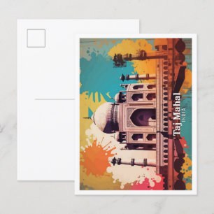 Carte Postale Taj Mahal Agra Inde Pop Art Illustration de voyage