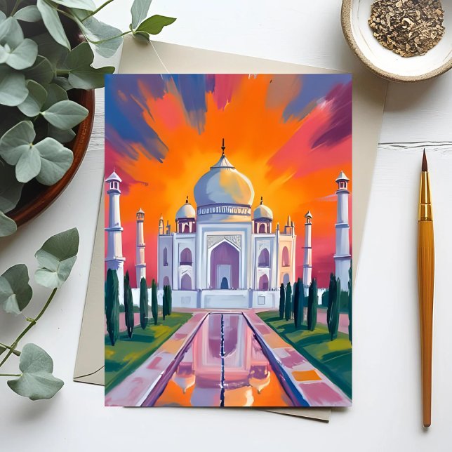 Carte Postale Taj Mahal Aquarelle Coucher de soleil en Inde Voya (Créateur téléchargé)