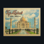 Carte postale Taj Mahal Vintage voyage Inde<br><div class="desc">Un magnifique design néo-vintage avec le Taj Mahal sous ciel bleu à Agra,  Inde.</div>