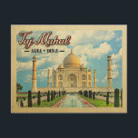 Carte postale Taj Mahal Vintage voyage Inde<br><div class="desc">Un magnifique design néo-vintage avec le Taj Mahal sous ciel bleu à Agra,  Inde.</div>