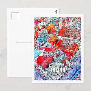 Carte Postale Talinn Estonie célèbre Travel Place aquarelle