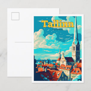 Carte Postale Tallinn Estonie Art Voyage Illustration Vintage