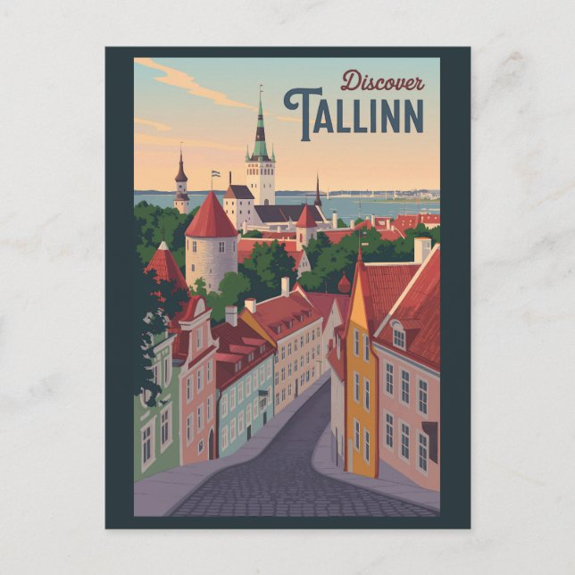 Carte Postale Tallinn Estonie Illustration Voyage Art Vintage (Devant)