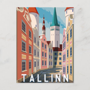 Carte Postale Tallinn Estonie Retro Travel Art Vintage