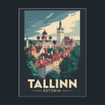 Carte Postale Tallinn Estonie Voyage Art Vintage<br><div class="desc">Conception de voyage vectorielle rétro de Tallinn. Tallinn,  la capitale de conte de fées de l'Estonie,  est connue pour ses rues pavées,  ses tours médiévales et son centre historique parfaitement préservé.</div>