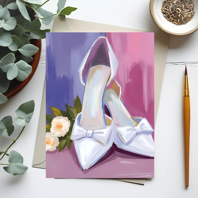 Carte Postale Talons de mariée | Rose à l'aquarelle blanche Mari (Créateur téléchargé)