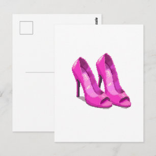 Carte Postale Talons Roses Style Pixel Art 64 Bits