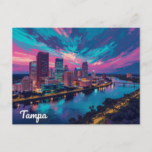 Carte Postale Tampa Floride Skyline Nuit Art
