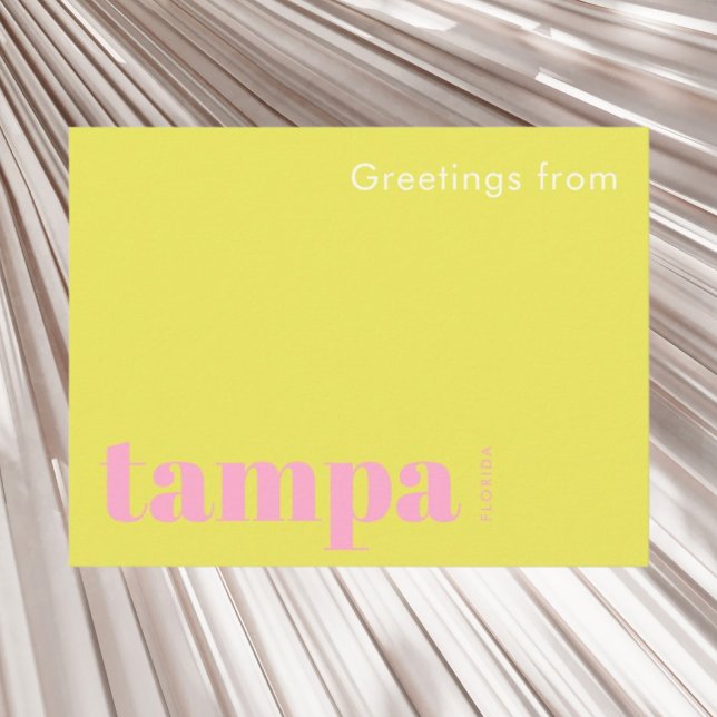 Carte Postale Tampa Floride typographique jaune rose (Créateur téléchargé)