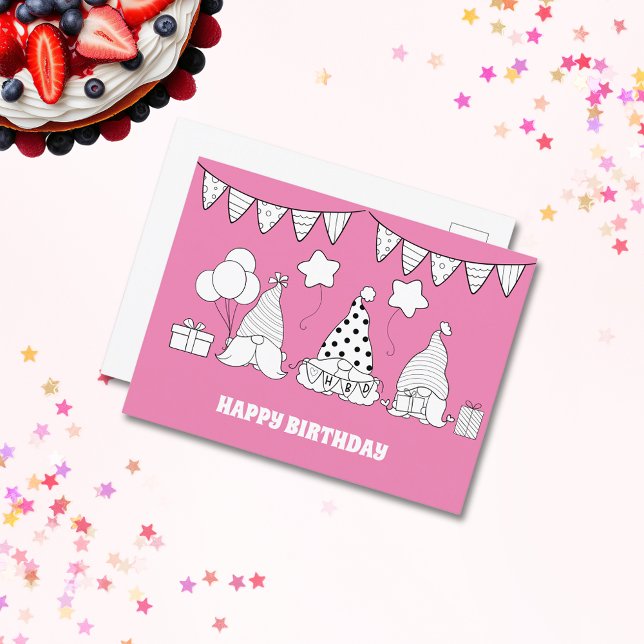 Carte Postale Tampon Anniversaire Joyeux Gnome Mignon (Cute Happy Birthday Gnome Stamp Postcard)