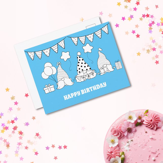Carte Postale Tampon Anniversaire Joyeux Gnome Mignon (Cute Happy Birthday Gnome Stamp Postcard)