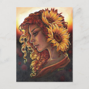 Carte Postale Tandis que les tournesols fleurissent