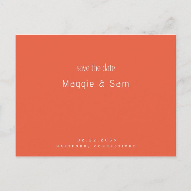 Carte Postale Tangerine simple Sleek Enregistrer le Mariage de d (Devant)
