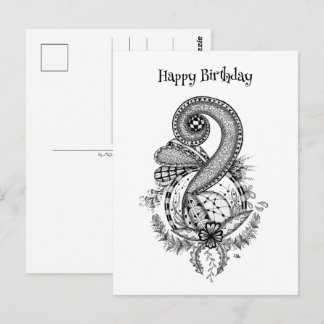 Carte Postale Tangle Art : motif floral -