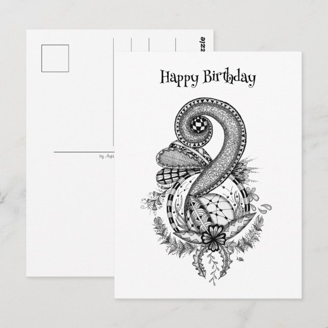Carte Postale Tangle Art : motif floral - (Devant / Derrière)