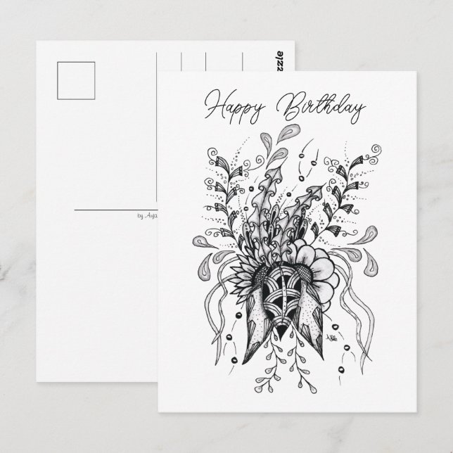 Carte Postale Tangle Fleur dessinée (Devant / Derrière)