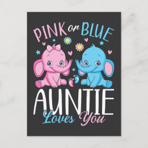 Carte Postale Tante rose ou bleue vous aime éléphant bébé