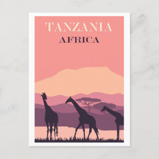 Carte Postale Tanzanie Afrique rose Vintage Giraffe Voyage