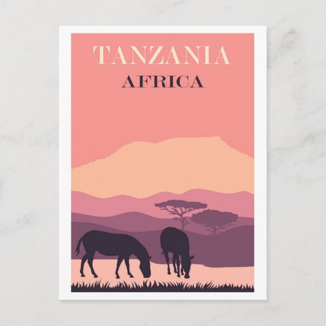 Carte Postale Tanzanie Afrique rose Vintage Zèbre Voyage (Devant)