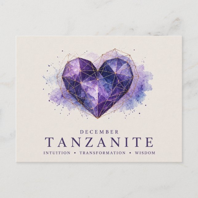 Carte Postale Tanzanite Heart, Pierre de Naissance de Décembre (Devant)