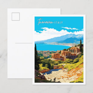 Carte Postale Taormina Italie illustration de voyage vintage