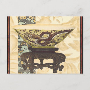 Carte Postale Tapisserie asiatique avec bol et design dragon