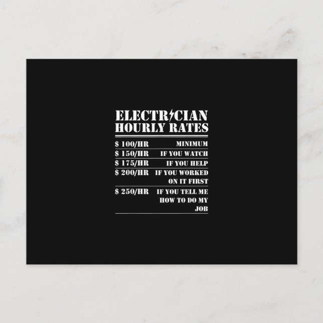 Carte Postale Tarif Horaire Électricien Drôle Mécanicien Électri (Devant)