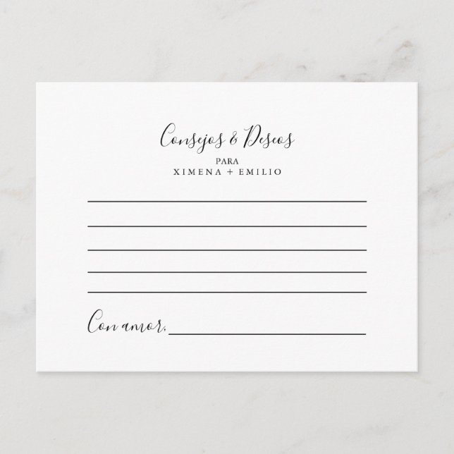 Carte Postale Tarjeta de Consejos y Deseos Boda Minimalista (Devant)