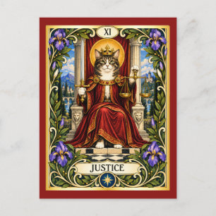 Carte Postale Tarot du Chat de la Justice - Équilibre et Vérité