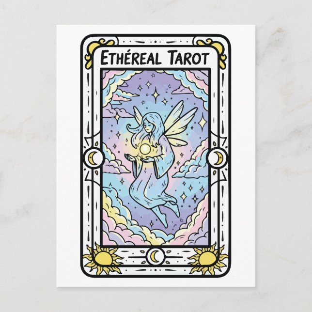 Carte Postale Tarot éthérée - Fée avec boule de cristal (Devant)