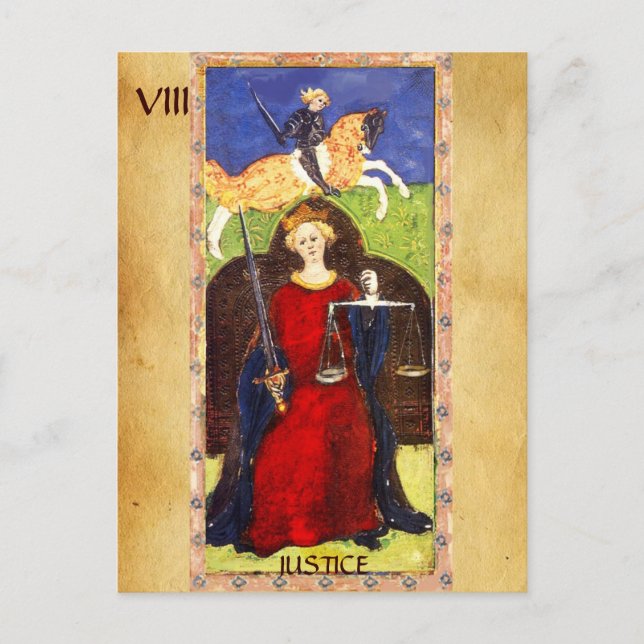 CARTE POSTALE TAROTS DE RENAISSANCE ANTIQUE 8 / JUSTICE (Devant)