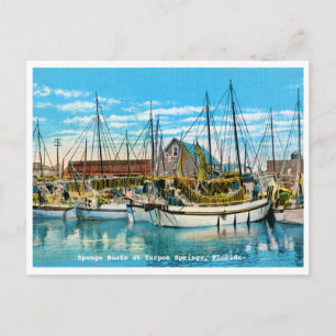 Carte Postale Tarpon Springs, Floride Sponge Boats Vintage