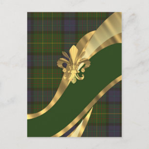 Carte Postale Tartan vert et ruban doré