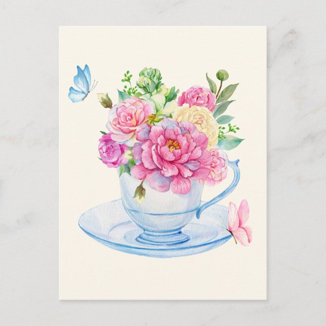 Carte Postale Tasse à thé aux fleurs (Devant)