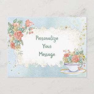 Carte Postale Tasse à thé florale vintage élégante personnalisée