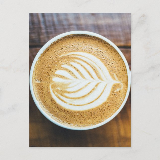 Carte Postale Tasse de café au lait avec mousse en forme de feui (Devant)