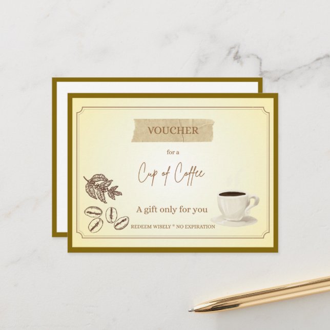 Carte Postale 'Tasse de Café' Chèque-Cadeau Drôle (Devant/Arrière en situation)
