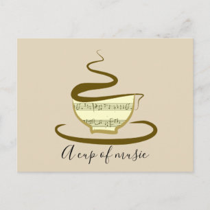 Carte Postale Tasse de café de musique dessinée à la main, croqu