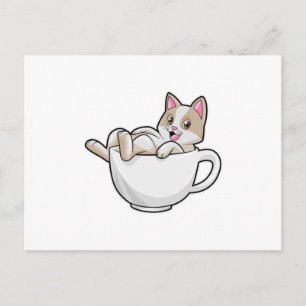 Carte Postale Tasse de thé chat