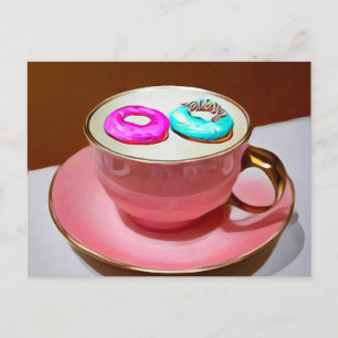 Carte Postale Tasse surréaliste vintage avec beignets flottants