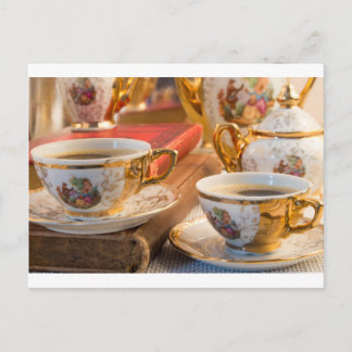 Carte Postale Tasses à café en porcelaine rétro avec espresso ch
