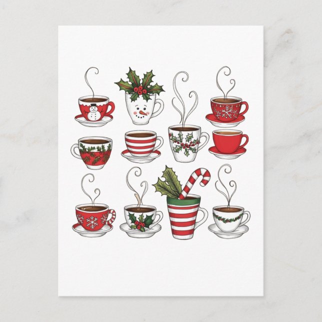 Carte Postale Tasses à thé drôles pour Noël  (Devant)