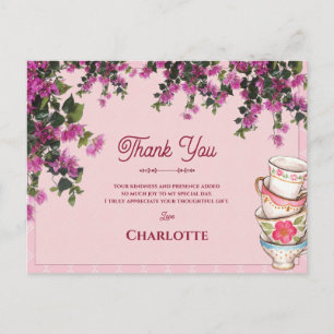 Carte Postale Tasses à thé roses vintage empilées Remerciement d