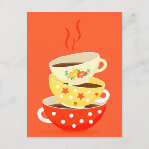 Carte Postale Tasses à thé vintage rétro art fantastique