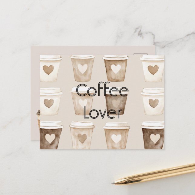 Carte Postale Tasses cœur café crème   (Devant/Arrière en situation)