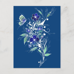 Carte Postale Tatouage à fleurs bleues