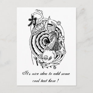 Carte Postale tatouage cool oriental noir blanc koi poisson