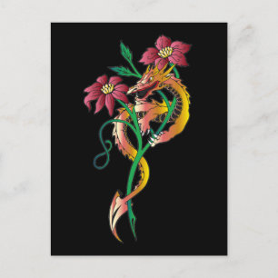 Carte Postale Tatouage dragon et fleur