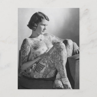 Carte Postale Tatouage Sailor Girl Vintage B&W photo